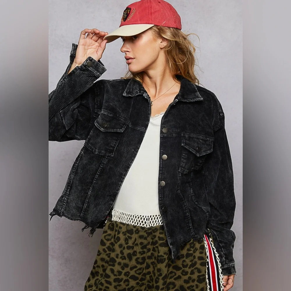 POL Corduroy Trucker Jacket – Black Size Medium - Picture 2 of 13